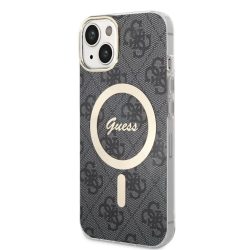   iPhone 14 Pro (6,1") hátlap tok, MagSafe, fekete, GUESS, GUHMP14LH4STK