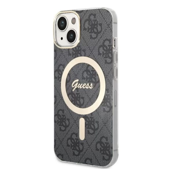 iPhone 14 Pro (6,1") hátlap tok, MagSafe, fekete, GUESS, GUHMP14LH4STK