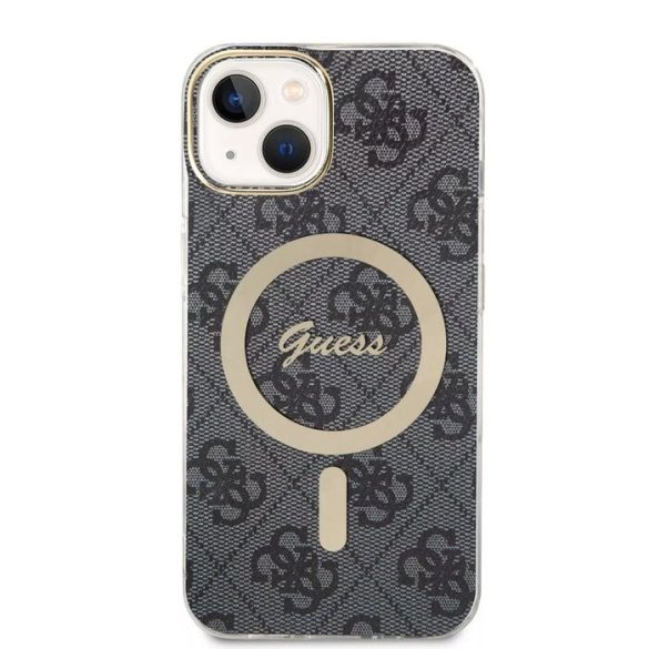 iPhone 14 (6,1") hátlap tok, MagSafe, fekete, GUESS, GUHMP14SH4STK