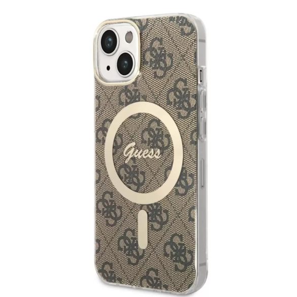 iPhone 13 Pro (6,1") hátlap tok, MagSafe, barna, GUESS, GUHMP13LH4STW