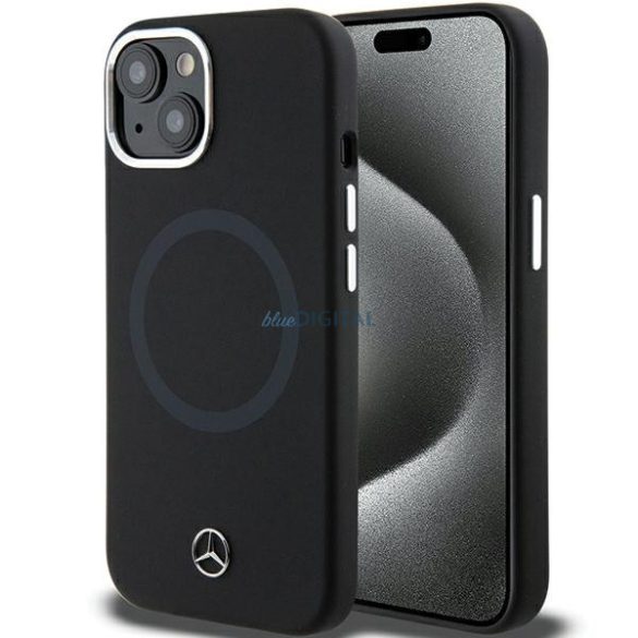 iPhone 15 (6,1") hátlap tok, szilikon tok, magsafe, fekete, Mercedes Liquid Silicon Bicolor MagSafe (MEHMP15S23SCMK)