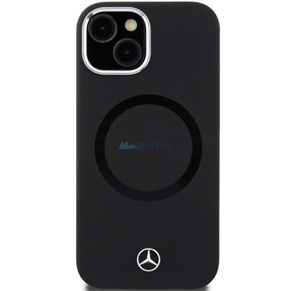 iPhone 15 (6,1") hátlap tok, szilikon tok, magsafe, fekete, Mercedes Liquid Silicon Bicolor MagSafe (MEHMP15S23SCMK)