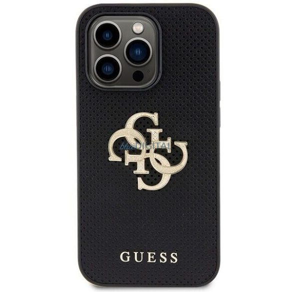 iPhone 15 Pro Max (6,7") hátlap tok, PU, fekete, GUESS Perforated 4G Glitter Metal Logo (GUHCP15XPSP4LGK)