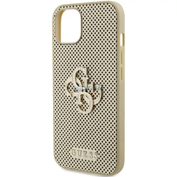 iPhone 15 (6,1") hátlap tok, PU, arany, GUESS Glitter Metal Logo (GUHCP15SPSP4LGD)