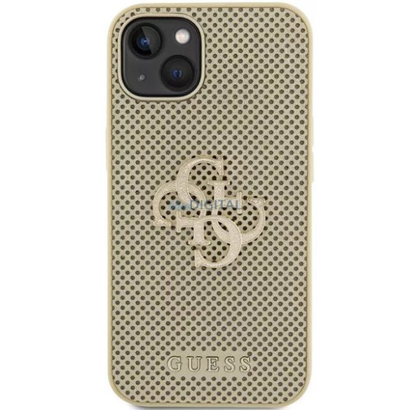 iPhone 15 (6,1") hátlap tok, PU, arany, GUESS Glitter Metal Logo (GUHCP15SPSP4LGD)