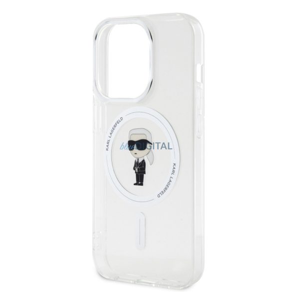 iPhone 15 Pro (6,1") hátlap tok, műanyag, átlátszó, magsafe, Karl Lagerfeld IML Ikonik MagSafe (KLHMP15LHFCKNOT)