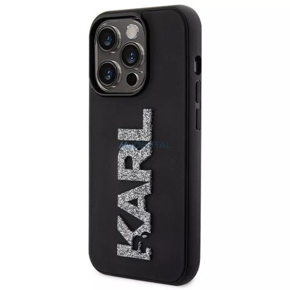 iPhone 15 Pro Max (6,7") hátlap tok, gumi, fekete, Karl Lagerfeld 3D Rubber Glitter Logo (KLHCP15X3DMBKCK)