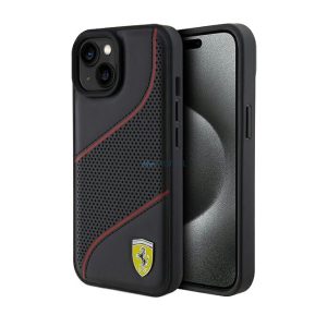 iPhone 15 Pro (6,1") hátlap tok, PU bőr, fekete, Ferrari Perforated Slanted Line (FEHCP15LPWAK)