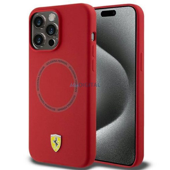 iPhone 15 Pro Max (6,7") hátlap tok, PC/TPU, magsafe, piros, Ferrari Silicone Scuderia Magsafe (FEHMP15SXBAR)