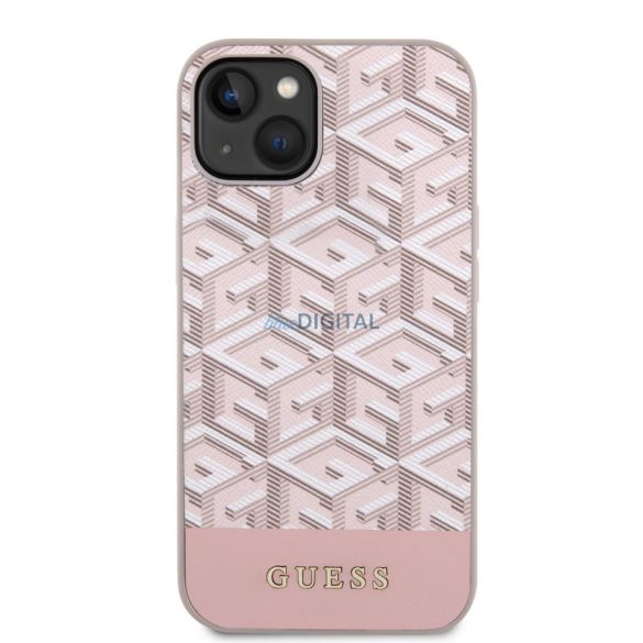 iPhone 15 (6,1") hátlap tok, PU, magsafe, rózsaszín, GUESS G Cube MagSafe (GUHMP15SHGCFSEP)