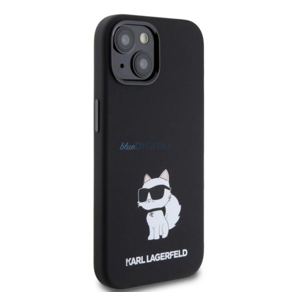 iPhone 15 (6,1") hátlap tok, szilikon, fekete, Karl Lagerfeld Liquid Silicone Choupette (KLHCP15SSNCHBCK)