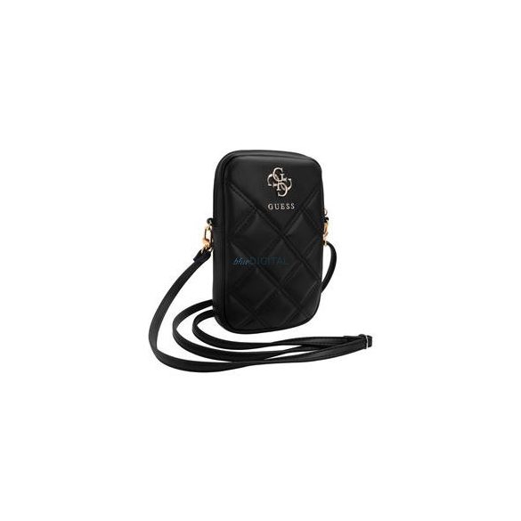 Telefon tartó táska vállpánttal, PU bőr, cipzáras, fekete, GUESS Metal logo (GUWBZPSQSSGK)