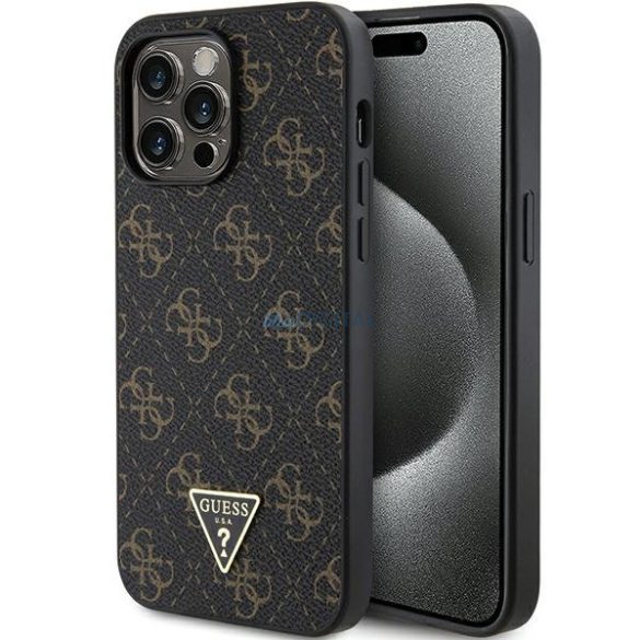 iPhone 15 Pro Max (6,7") hátlap tok, PU, fekete, GUESS Triangle Metal Logo (GUHCP15XPG4GPK)