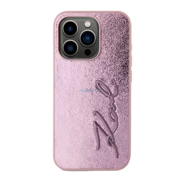 iPhone 15 Pro Max (6.7") hátlap tok, PU, rózsaszín, Karl Lagerfeld Wrinkled PU Signature Logo