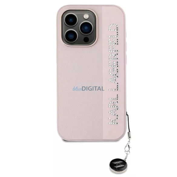 iPhone 15 Pro Max (6.7") hátlap tok, PU, rózsaszín, Karl Lagerfeld PU Saffiano Rhinestone Charm