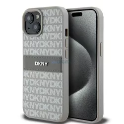   iPhone 15 Pro (6.1") hátlap tok, PU / PU bőr, mintás, szürke, DKNY PU Leather Repeat Pattern Tonal Stripe