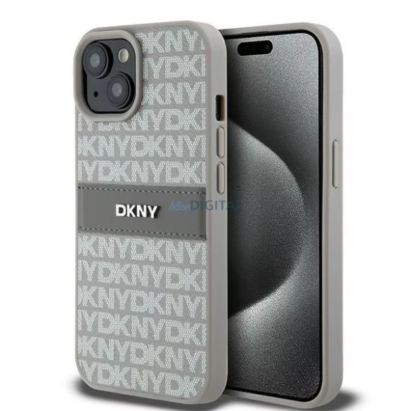 iPhone 15 Pro (6.1") hátlap tok, PU / PU bőr, mintás, szürke, DKNY PU Leather Repeat Pattern Tonal Stripe