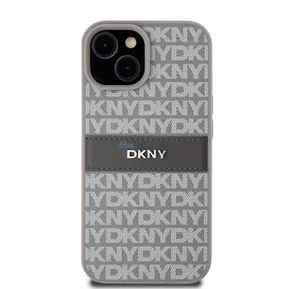 iPhone 15 Pro (6.1") hátlap tok, PU / PU bőr, mintás, szürke, DKNY PU Leather Repeat Pattern Tonal Stripe