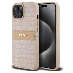   iPhone 15 Pro (6.1") hátlap tok, PU / PU bőr, mintás, barackvirág-bézs, DKNY PU Leather Repeat Pattern Tonal Stripe