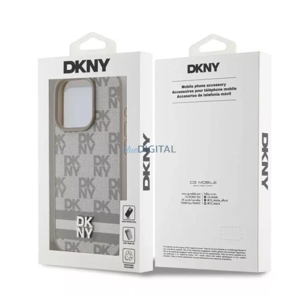 iPhone 15 Pro Max (6.7") hátlap tok, PU / PU bőr, mintás, szürke, DKNY PU Leather Checkered Pattern and Stripe