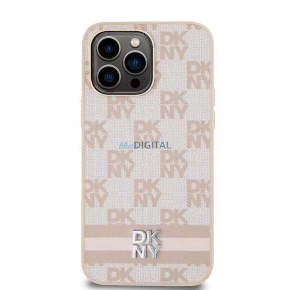 iPhone 15 Pro Max (6.7") hátlap tok, PU / PU bőr, mintás, barackvirág-bézs, DKNY PU Leather Checkered Pattern and Stripe