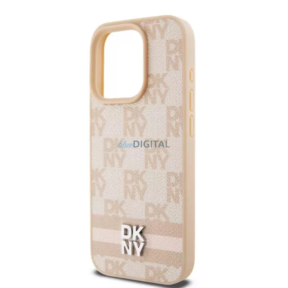 iPhone 15 Pro Max (6.7") hátlap tok, PU / PU bőr, mintás, barackvirág-bézs, DKNY PU Leather Checkered Pattern and Stripe