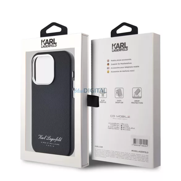 iPhone 16 Pro Max (6.9") hátlap tok, PU, fekete, Karl Lagerfeld Grained PU Hotel RSG