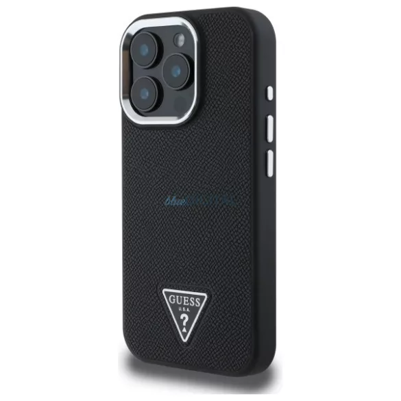 iPhone 16 Pro (6.3") hátlap tok, PU, magsafe, fekete, Guess PU Grained Triangle Logo