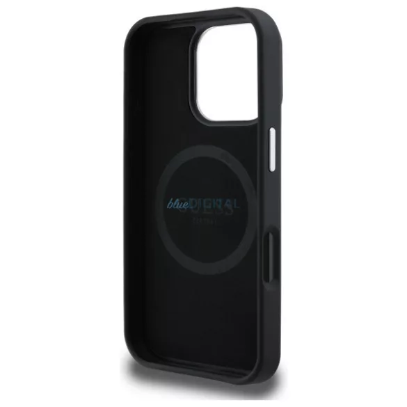 iPhone 16 Pro (6.3") hátlap tok, PU, magsafe, fekete, Guess PU Grained Triangle Logo