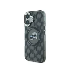   iPhone 16 Pro Max (6.9") hátlap tok, PC/TPU, magsafe, fekete/áttetsző, Karl Lagerfeld IML Monogram K&CH Heads MagSafe