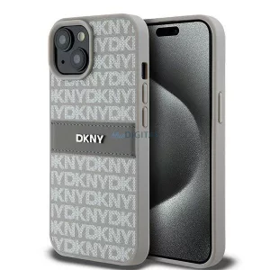 iPhone 16 Pro (6.3") hátlap tok, PU / PU bőr, mintás, szürke, DKNY PU Leather Repeat Pattern Tonal Stripe