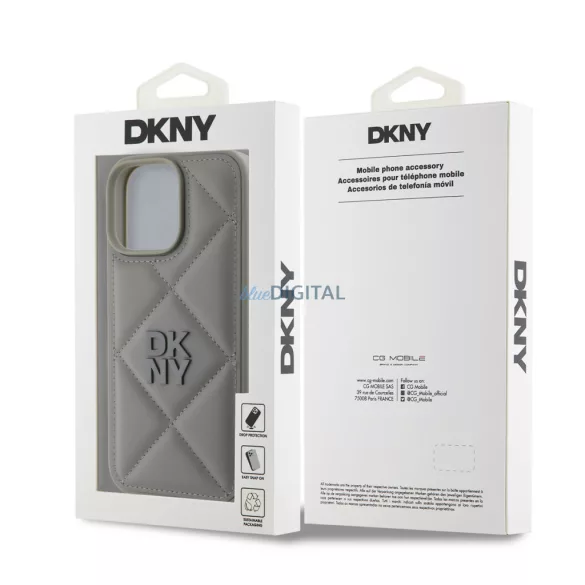 iPhone 16 Pro (6.3") hátlap tok, PU, szürke, DKNY PU Leather Quilted Stack Logo 