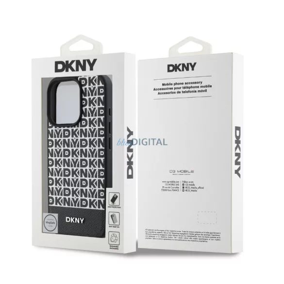 iPhone 16 Pro (6.3") hátlap tok, PU, magsafe, mintás, DKNY Repeat Pattern Bottom Stripe MagSafe