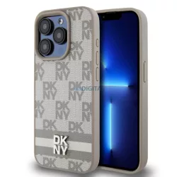   iPhone 16 Pro Max (6.9") hátlap tok, PU / PU bőr, mintás, szürke, DKNY PU Leather Checkered Pattern and Stripe