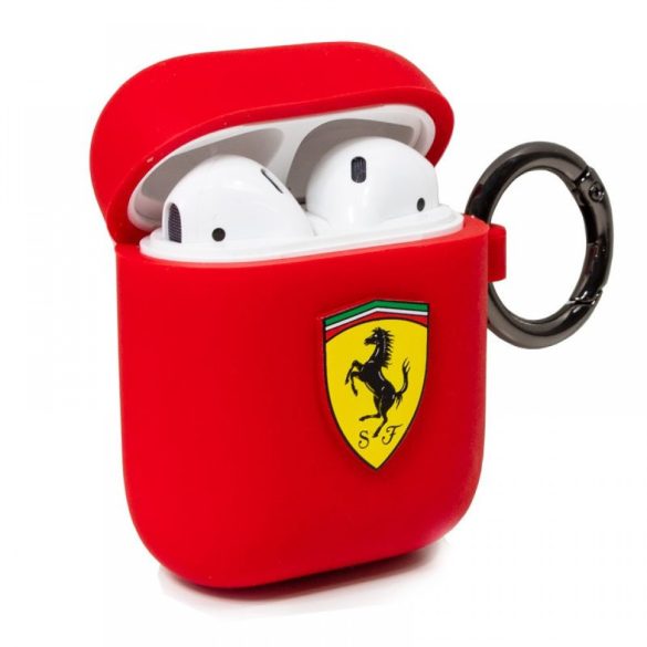 Airpods 1 / 2 szilikon tok akasztóval, piros, Ferrari FESACCSILSHRE