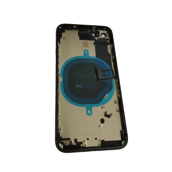 iPhone 8 (4.7") készülék hátlap, kamera lencsével / sim tálcával, akkufedél, fekete, AAA+ minőségű