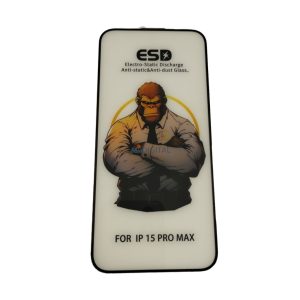 iPhone 15 Pro Max (6.7") előlapi üvegfólia, edzett, fekete keret, 9H, full cover, ESD (csomagolás és kiegészítők nélkül)