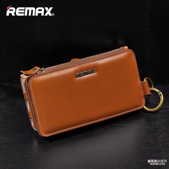 Remax barna bőr pénztárca tok iPhone 6 6S (4,7")