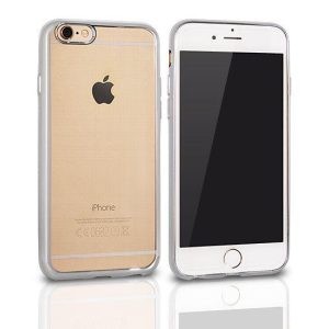 iPhone 6 6S Plus (5,5") átlátszó, ezüst keretes vékony szilikon tok