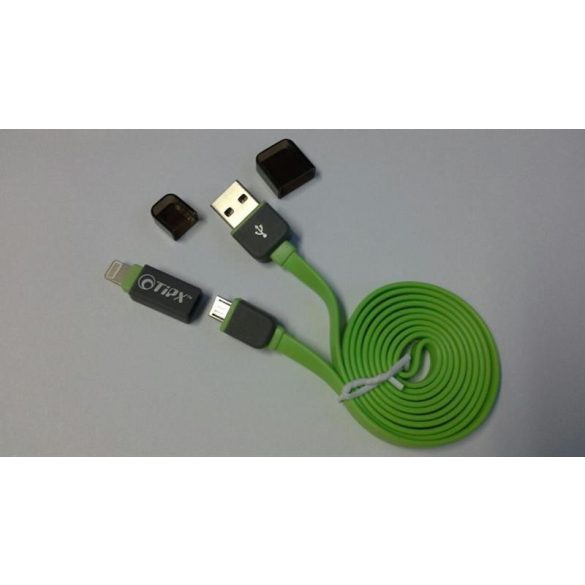 Micro USB adatkábel iPhone 8pin átalakítóval, zöld, TiPX