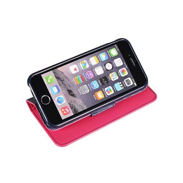 iPhone X / XS (5,8") telefon tok, könyvtok, oldalra nyíló tok, mágnesesen záródó, rózsaszín-sötétkék, Fancy