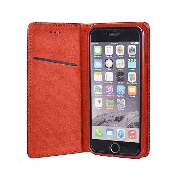 iPhone XS Max (6,5") telefon tok, könyvtok, oldalra nyíló tok, mágnesesen záródó, piros