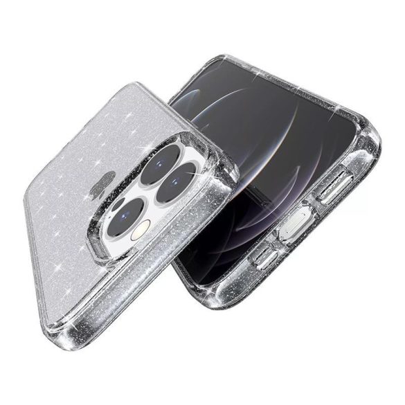 iPhone 11 Pro (5,8") szilikon tok, hátlap tok, TPU tok, átlátszó, ezüst csillámos, Crystal Glitter