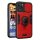 iPhone 13 Pro (6.1") ütésálló hátlap tok, PC / TPU tok, kamera védővel, piros-fekete, kitámaszható, Ring Lens