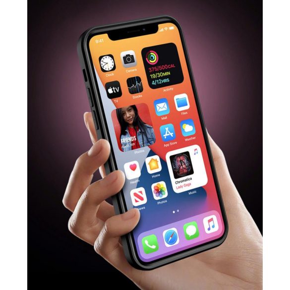 iPhone 13 Pro Max (6.7") ütésálló hátlap tok, PC / TPU tok, kamera védővel, piros-fekete, kitámaszható, Ring Lens