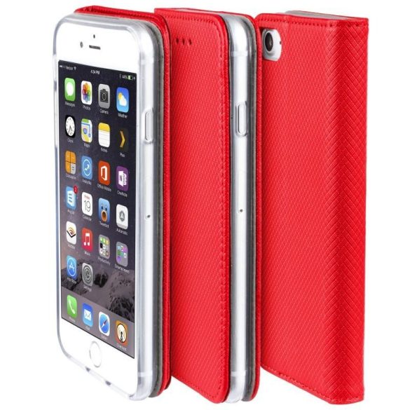 Honor X8 4G telefon tok, könyvtok, oldalra nyíló tok, mágnesesen záródó, piros