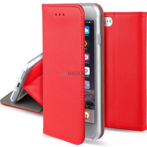 Oppo A57 4G/5G / A77 4G/5G telefon tok, könyvtok, oldalra nyíló tok, mágnesesen záródó, piros