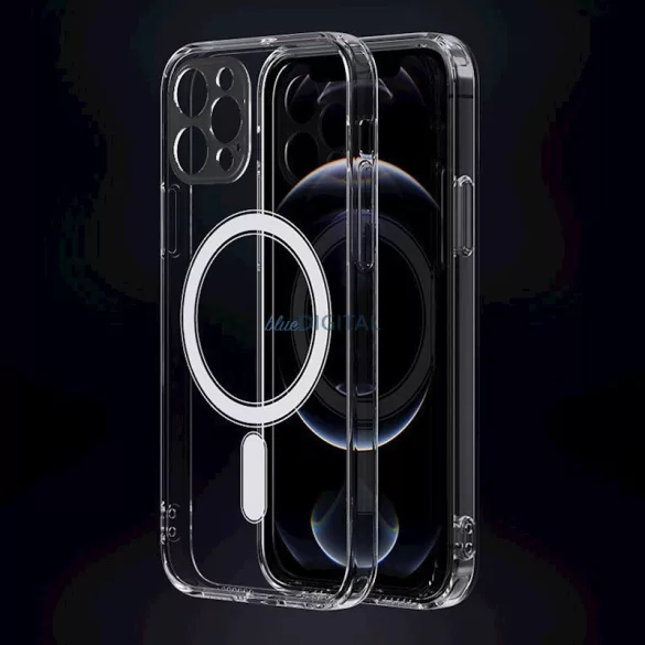 iPhone 13 Pro Max (6.7) szilikon tok, átlátszó, 1,5mm, kamera védelemmel, Anti Shock Magsafe
