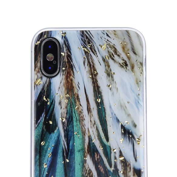 iPhone 14 Pro (6,1") hátlap tok, TPU tok, mintás, Gold Glam Feathers