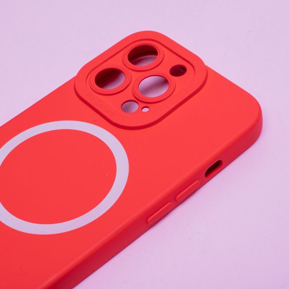 iPhone 14 (6,1") szilikon tok, hátlap tok, velúr belső, piros, matt, Silicone Case Magsafe